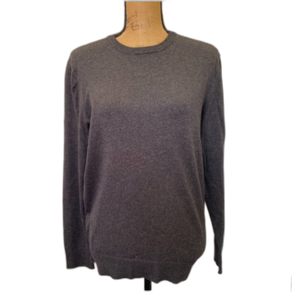 Alfani Classic Crew Neck Sweater Solid Gray Neutral Basic Cotton Size Medium